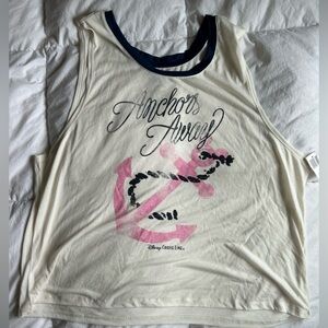 Disney Cruise Line Cream Tank Top with Pink Anchor and Navy Trim
